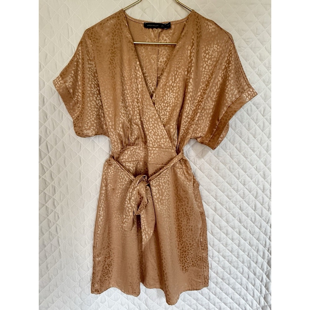 Silky Karen Millen Italian‎ Jacquard Faux Wrap Luxe Mini Dress Pink Leopard Sz 2